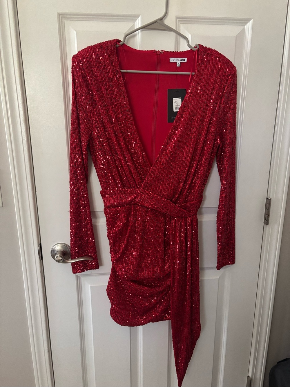 Red Sequin Wrap Mini Dress